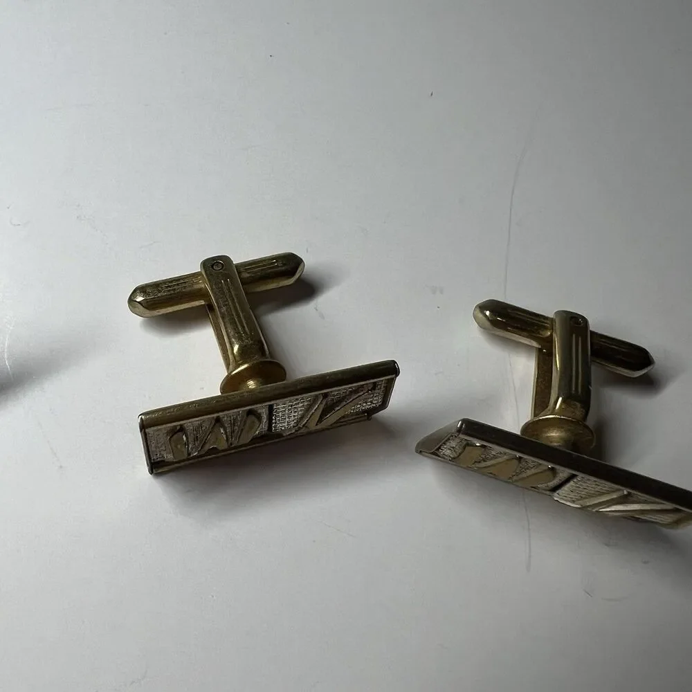 Vintage Mens Jewelry Cufflinks Lot Hickok Pat Marked Brick Red Cabochon Retro